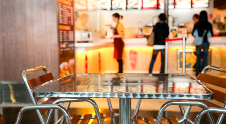 Seats and table at a fast food cafe